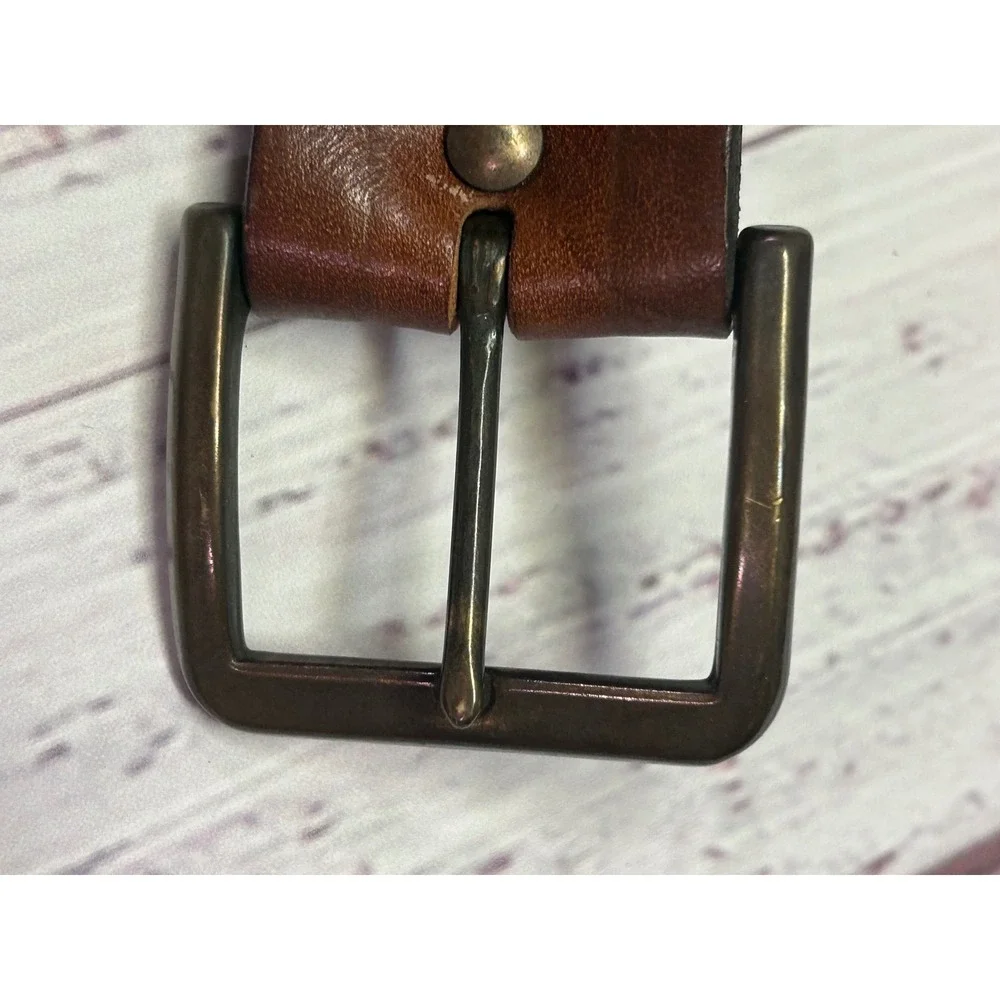 Mens Braided Jute Belt Brown Top Grain Cowhide Leather Trim Tan Woven Size 34